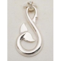 RARD1021PS Sterling Silver Large Whale Tail  Fish Hook Pendant